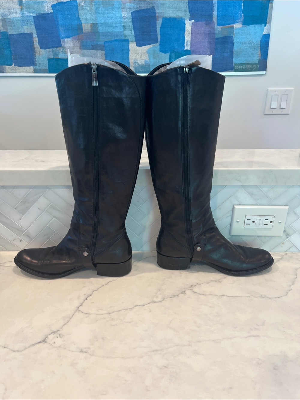 Via Spiga Black Tall Leather Riding Boots - Picture 3 of 8